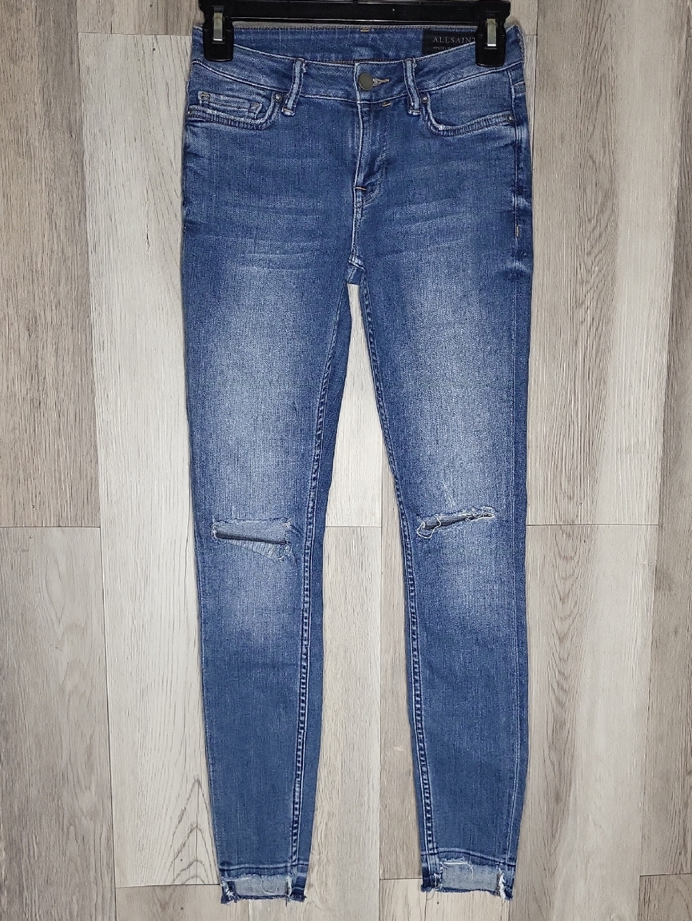 AllSaints Mast Destroy Ankle Skinny Jeans Womens 25 Distressed Medium Wash